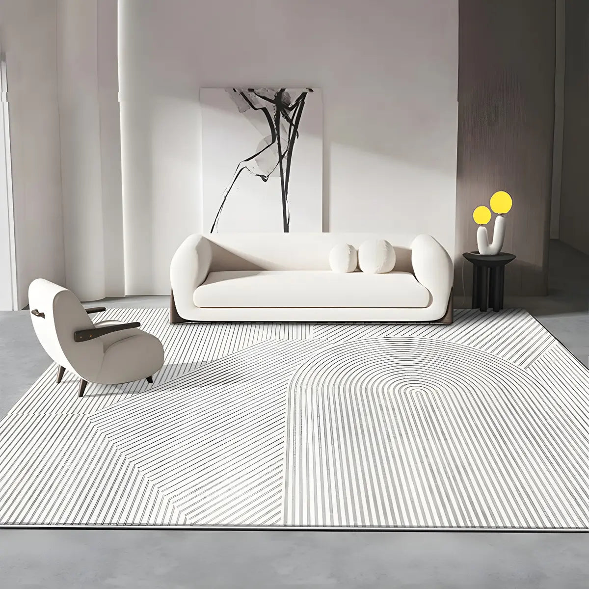 Modern Abstract Rectangle Polyester Beige Area Rug Image - 2