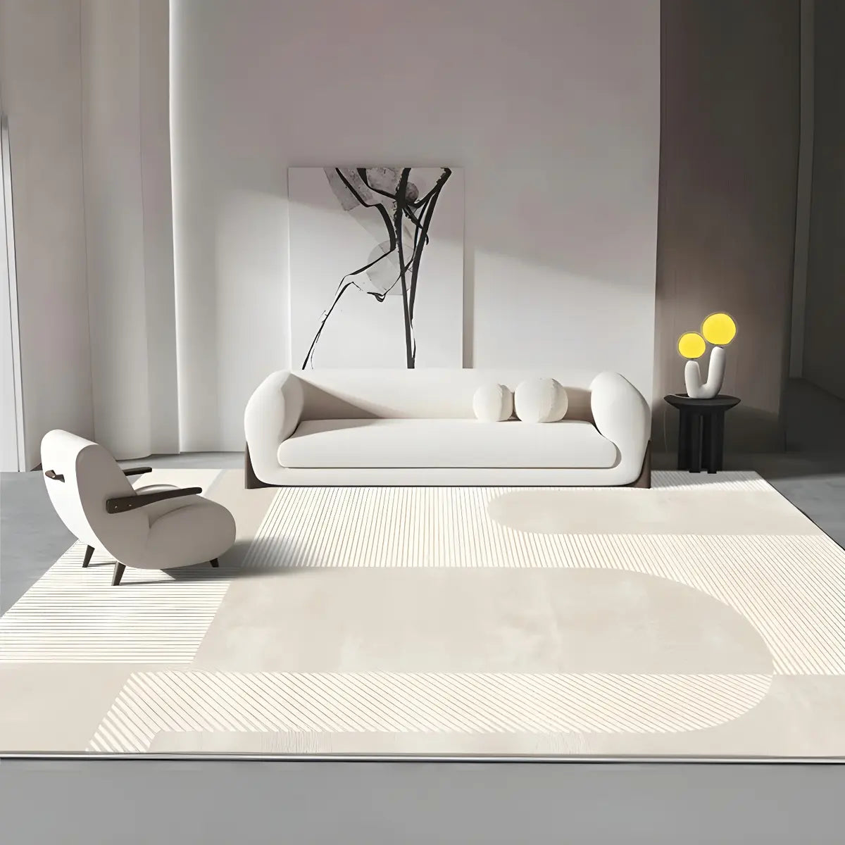 Modern Abstract Rectangle Polyester Beige Area Rug Image - 3