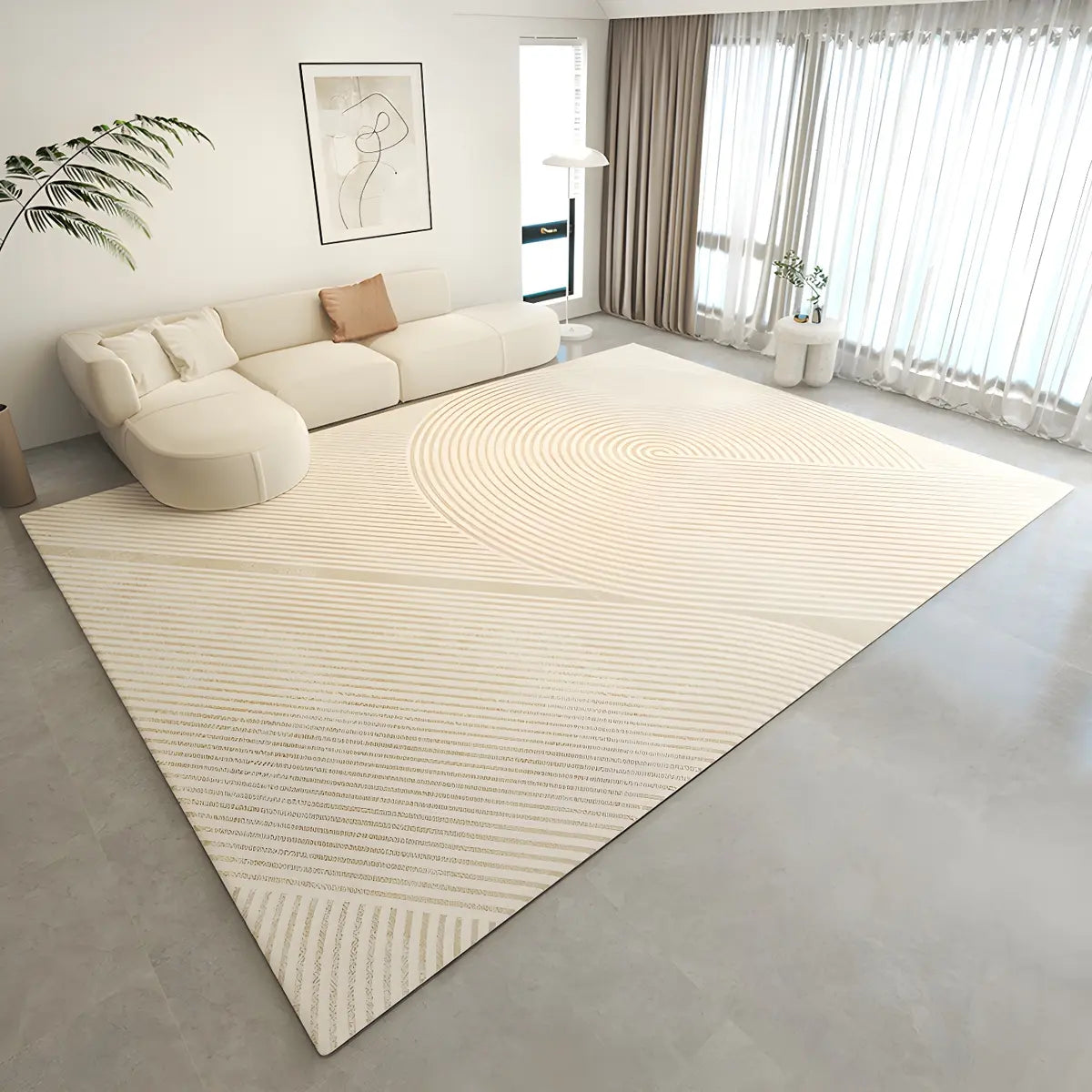 Modern Abstract Rectangle Polyester Beige Area Rug Image - 4