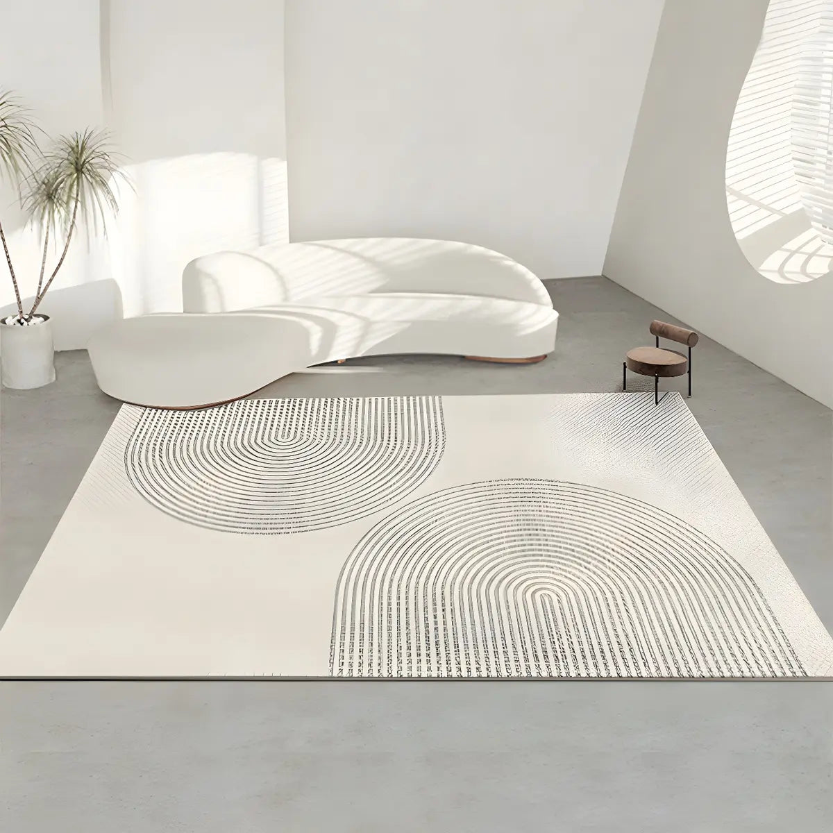 Modern Abstract Rectangle Polyester Beige Area Rug Image - 5