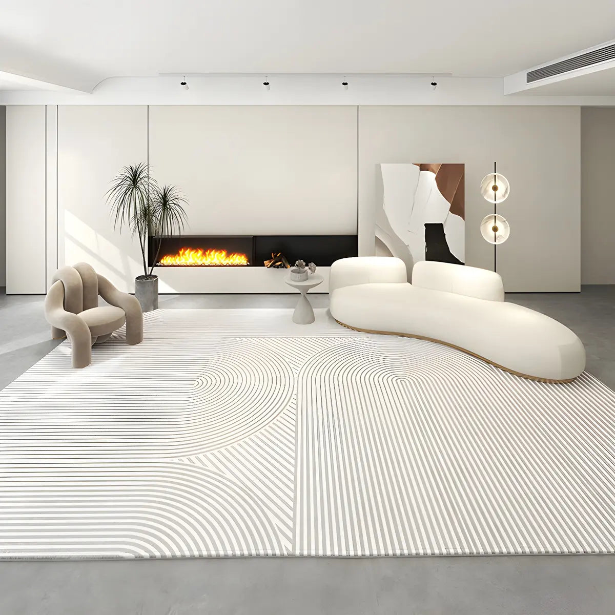 Modern Abstract Rectangle Polyester Beige Area Rug Image - 6