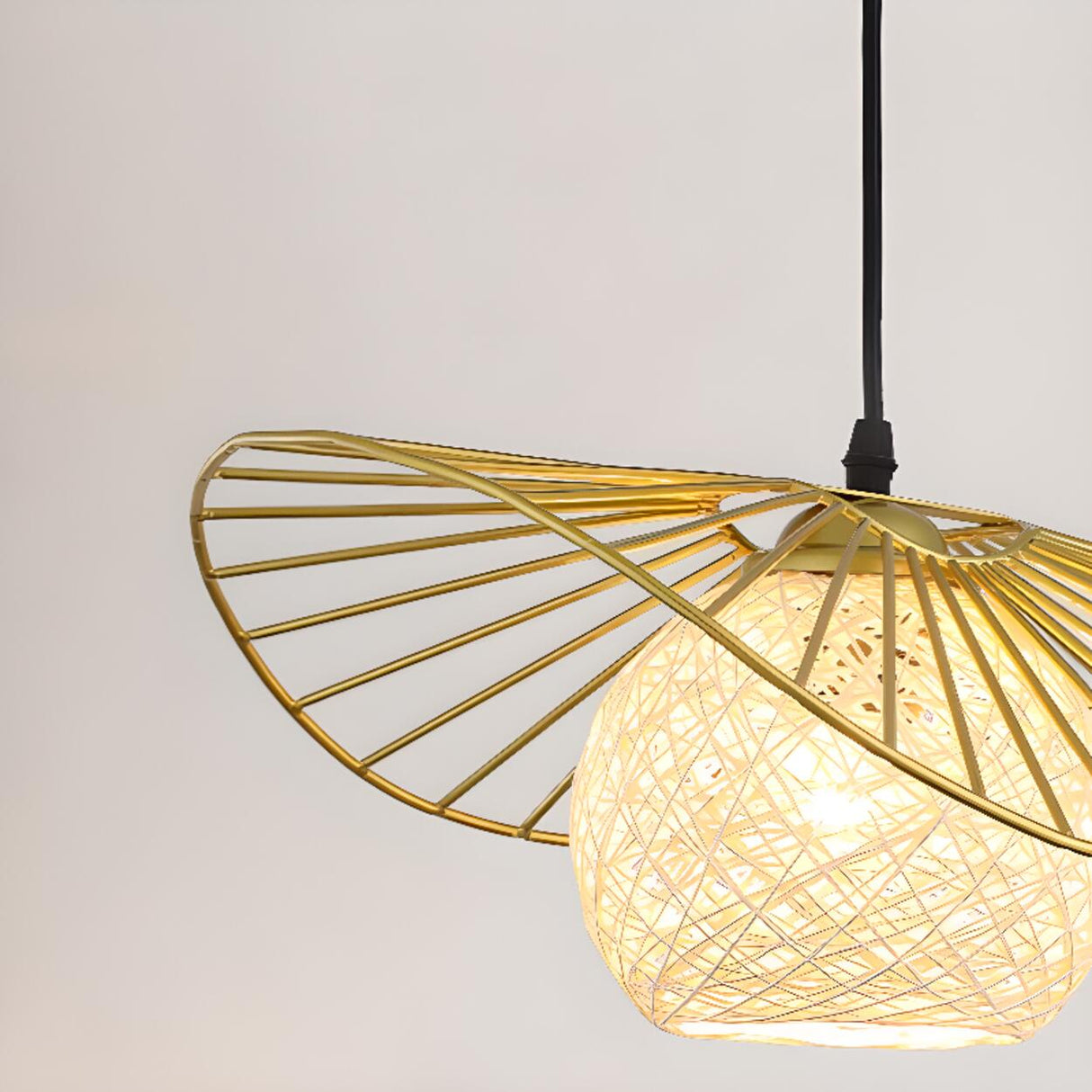 Modern Abstract Wireframe Woven Globe Pendant Light Image - 15