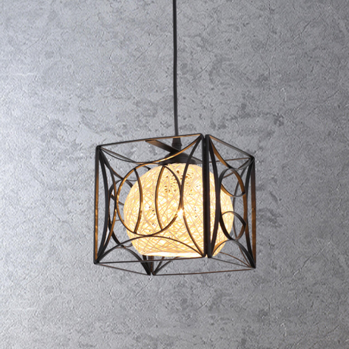 Modern Abstract Wireframe Woven Globe Pendant Light Image - 16