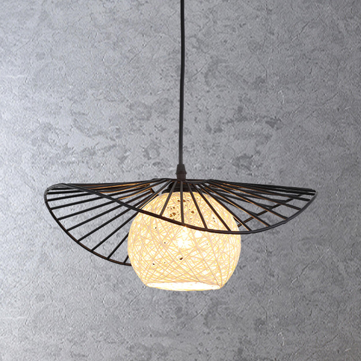 Modern Abstract Wireframe Woven Globe Pendant Light Image - 18
