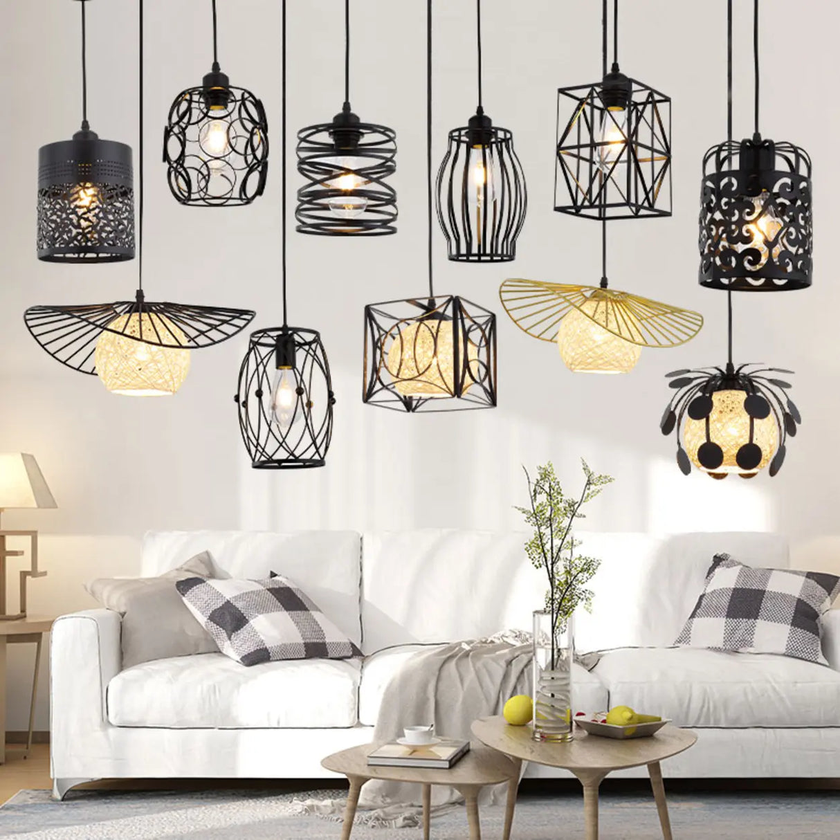 Modern Abstract Wireframe Woven Globe Pendant Light Image - 4