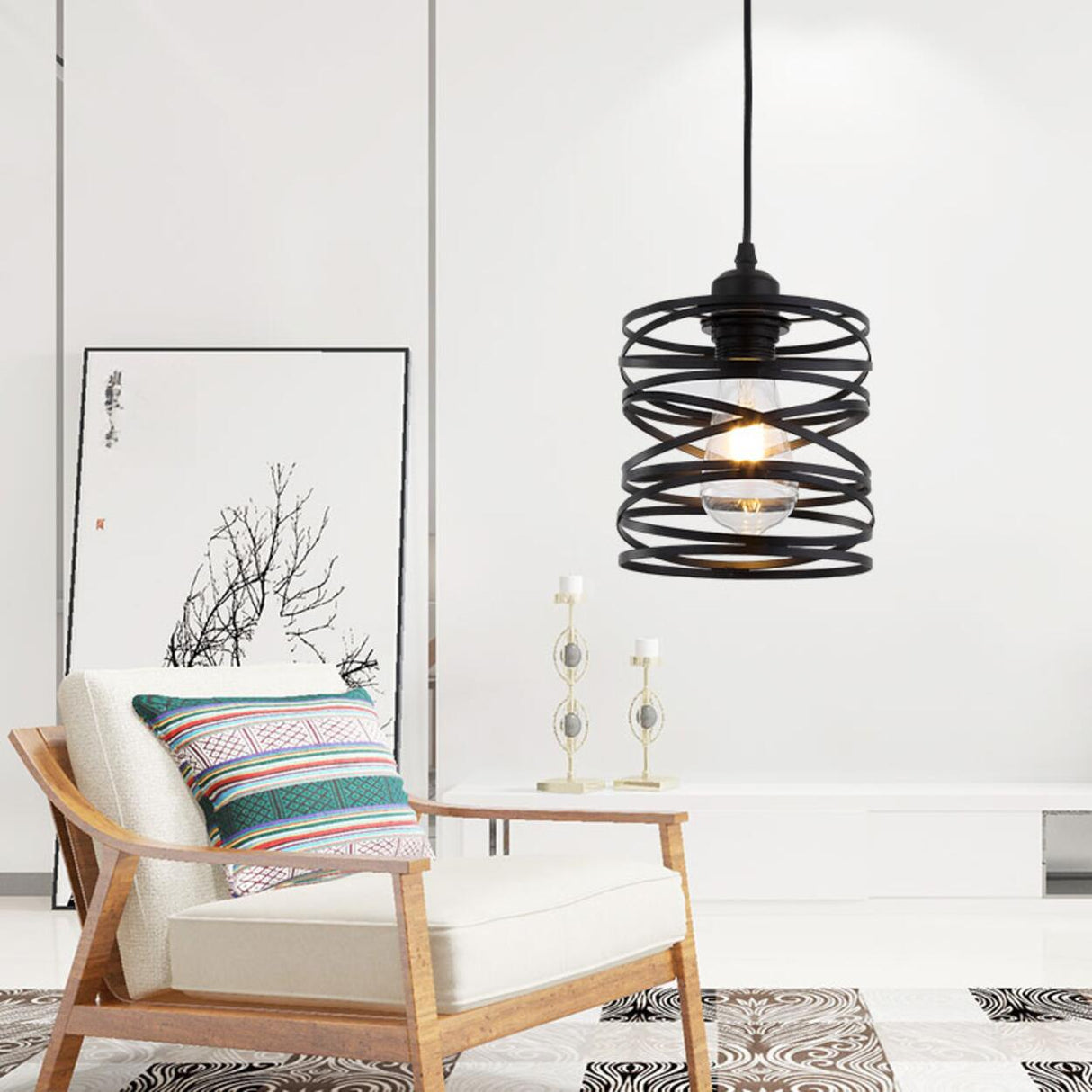 Modern Abstract Wireframe Woven Globe Pendant Light Image - 7