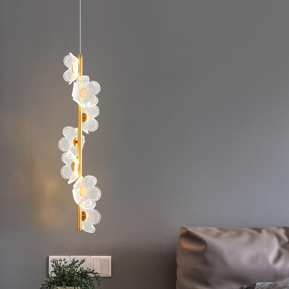 Modern Acrylic Flower LED Pendant Light Adjustable Cord Image - 14