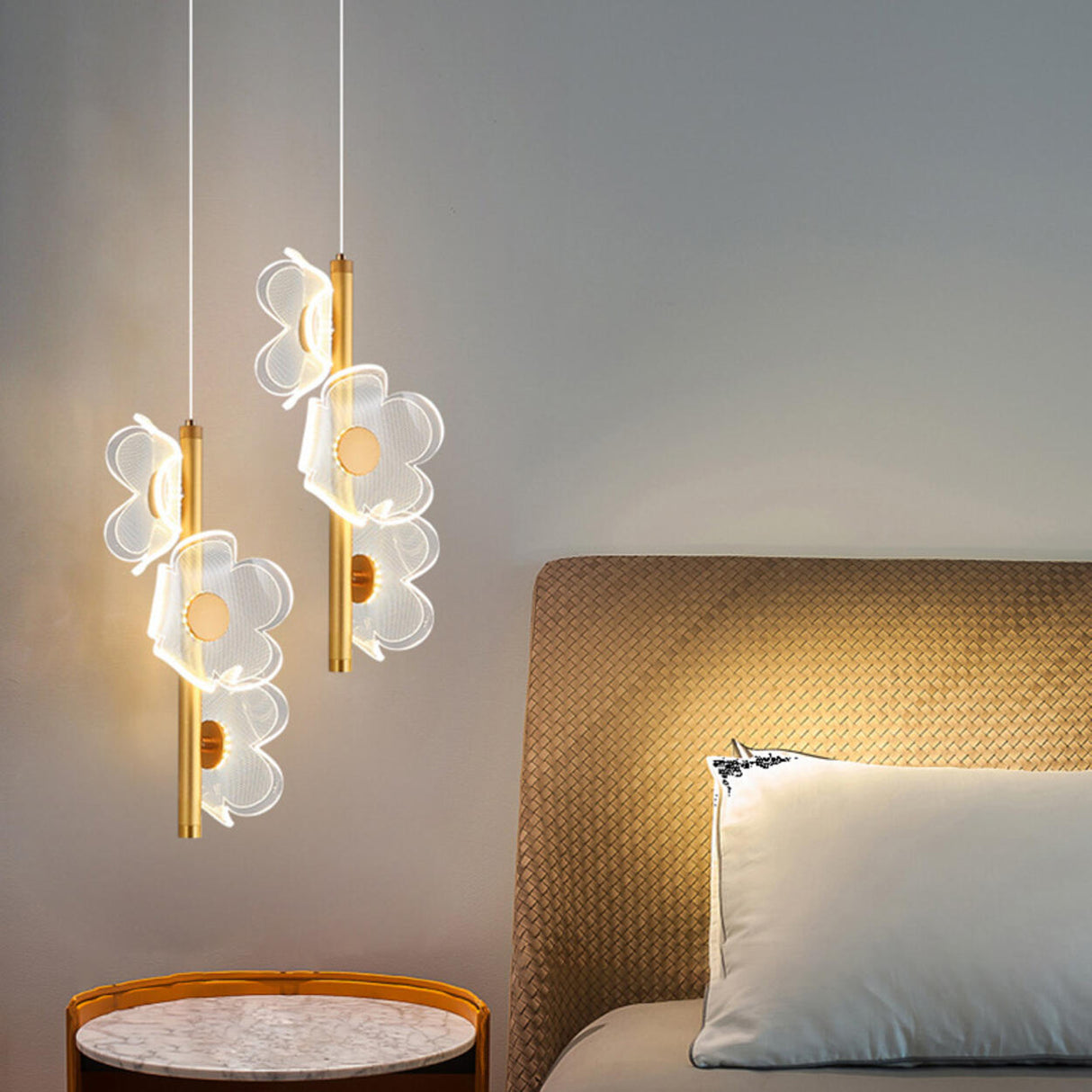 Modern Acrylic Flower LED Pendant Light Adjustable Cord Image - 7