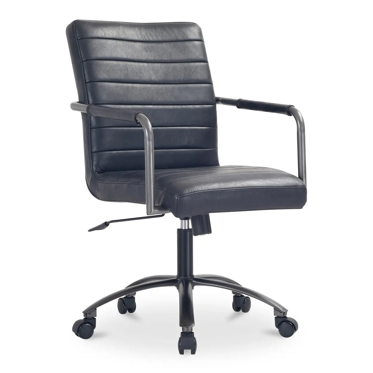 Modern Adjustable Black Leather Swivel Office Chair Image - 1