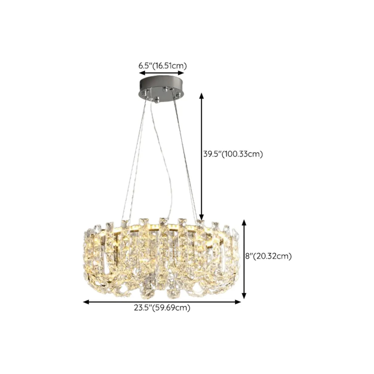 Modern Adjustable Height Drum Round Crystal Chandelier Image - 15