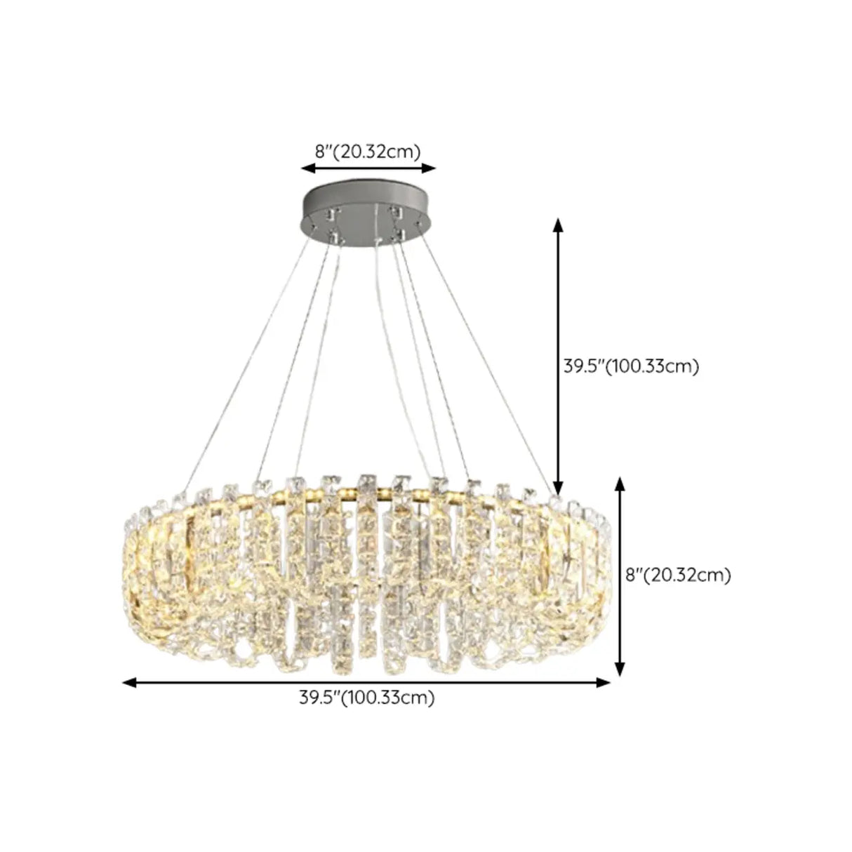 Modern Adjustable Height Drum Round Crystal Chandelier Image - 17