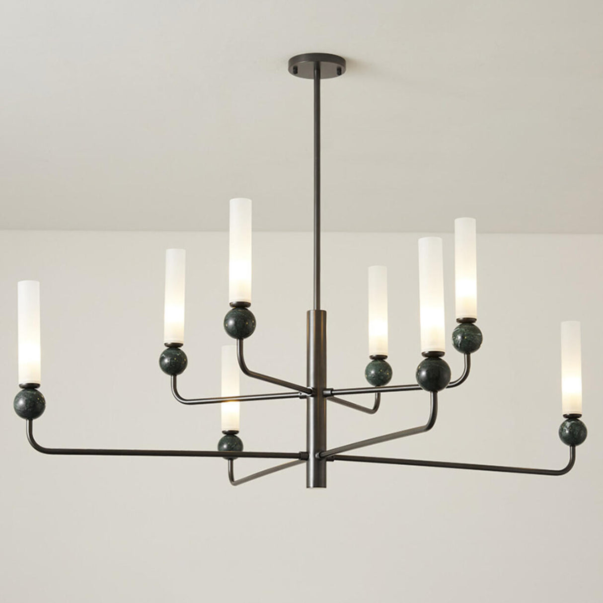 Modern Adjustable Height Geometric Brass Acrylic Chandelier Image - 10