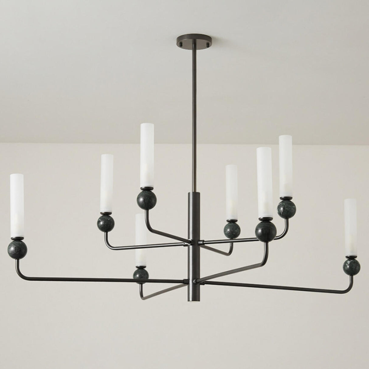 Modern Adjustable Height Geometric Brass Acrylic Chandelier Image - 11