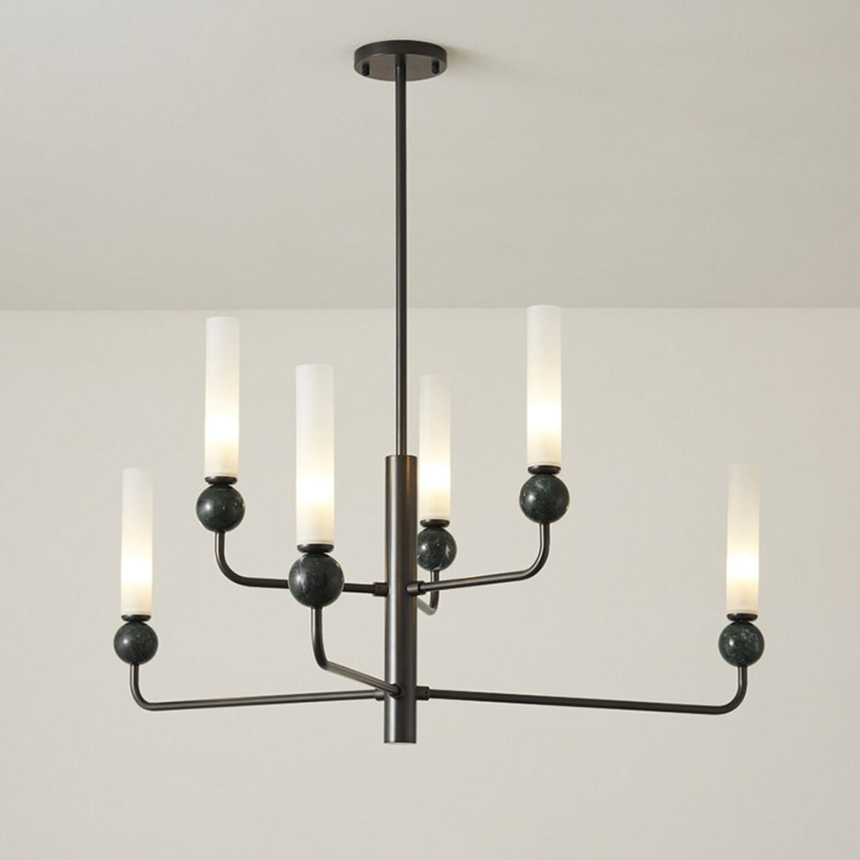 Modern Adjustable Height Geometric Brass Acrylic Chandelier Image - 12