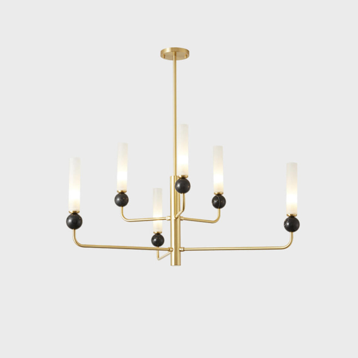 Modern Adjustable Height Geometric Brass Acrylic Chandelier Image - 2