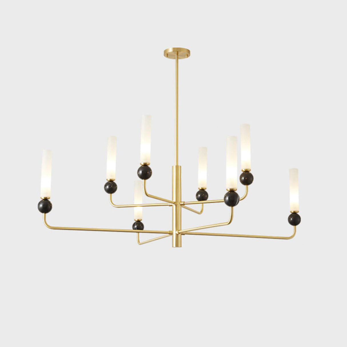 Modern Adjustable Height Geometric Brass Acrylic Chandelier Image - 3