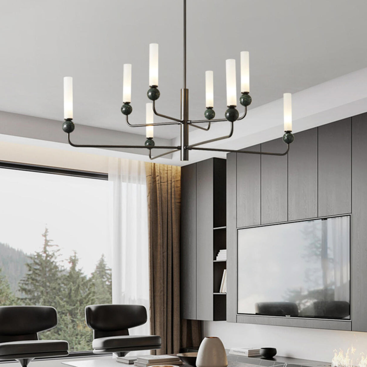 Modern Adjustable Height Geometric Brass Acrylic Chandelier Image - 4