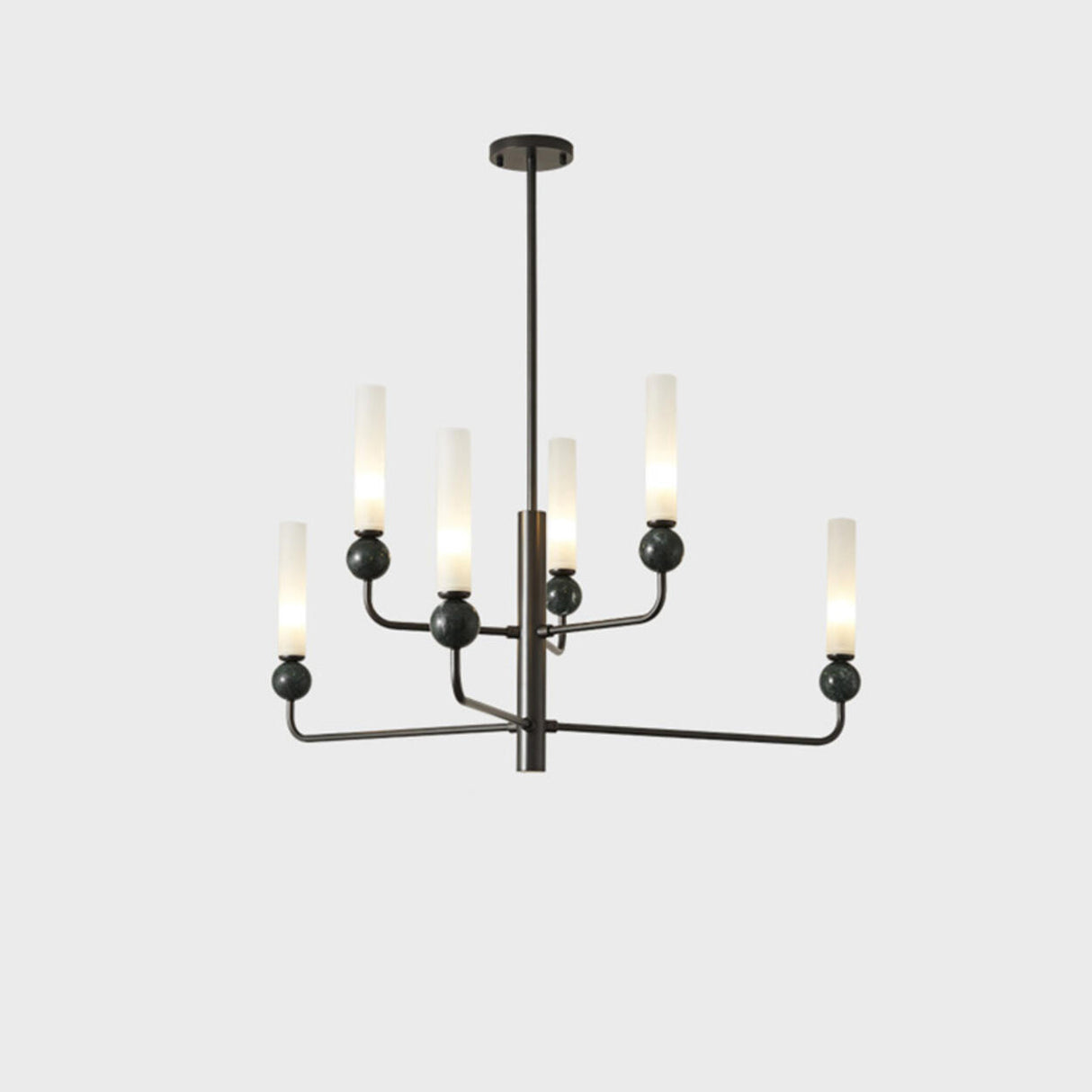 Modern Adjustable Height Geometric Brass Acrylic Chandelier Image - 5