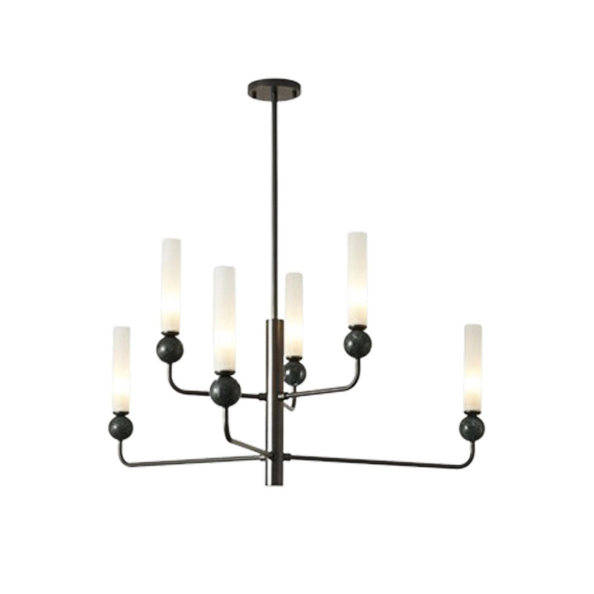 Modern Adjustable Height Geometric Brass Acrylic Chandelier Image - 9