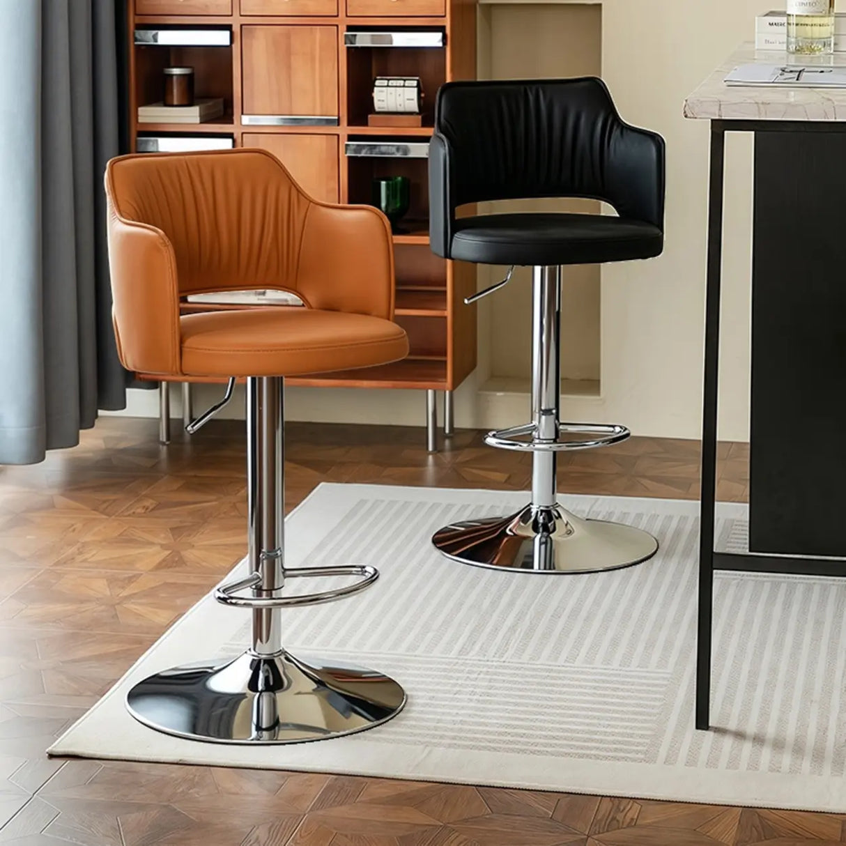 Modern Adjustable Height Rotating Barrel Bar Stools with Arms Image - 1