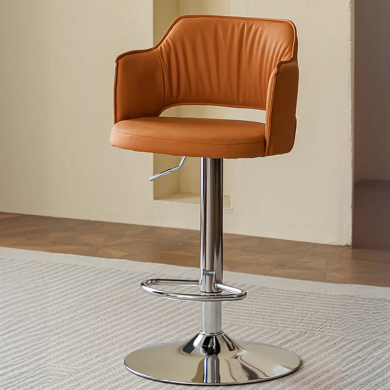 Modern Adjustable Height Rotating Barrel Bar Stools with Arms Image - 11