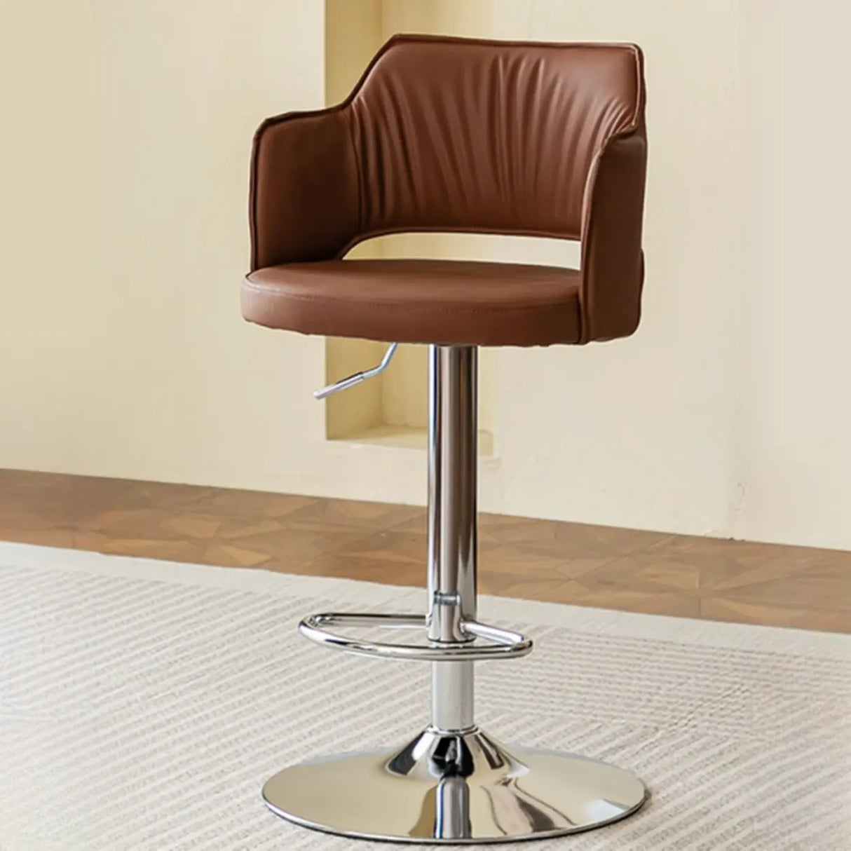 Modern Adjustable Height Rotating Barrel Bar Stools with Arms Image - 16