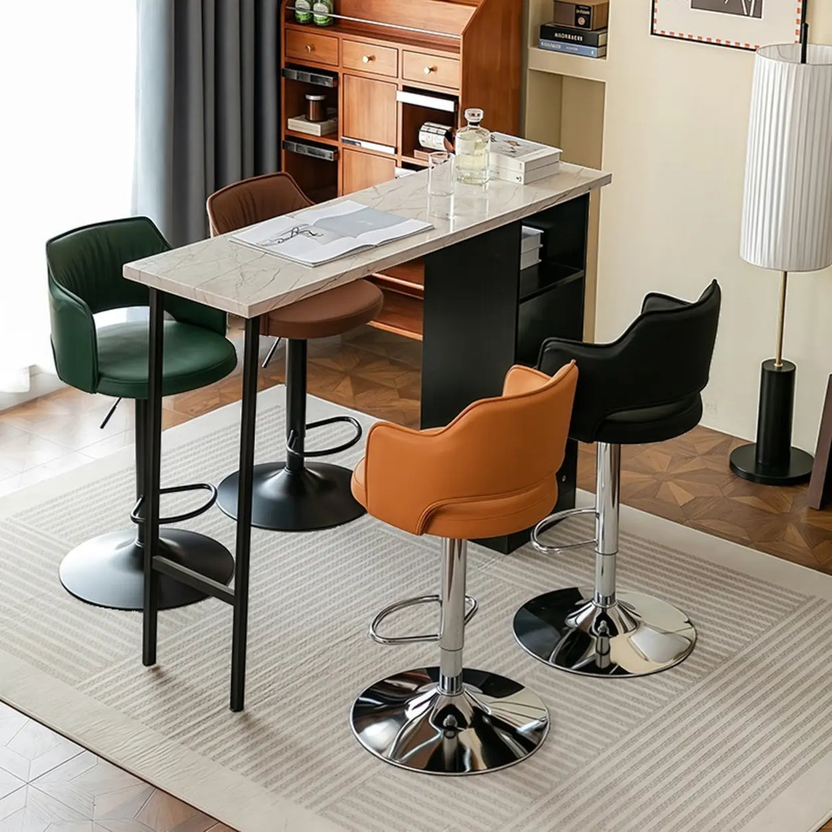 Modern Adjustable Height Rotating Barrel Bar Stools with Arms Image - 4