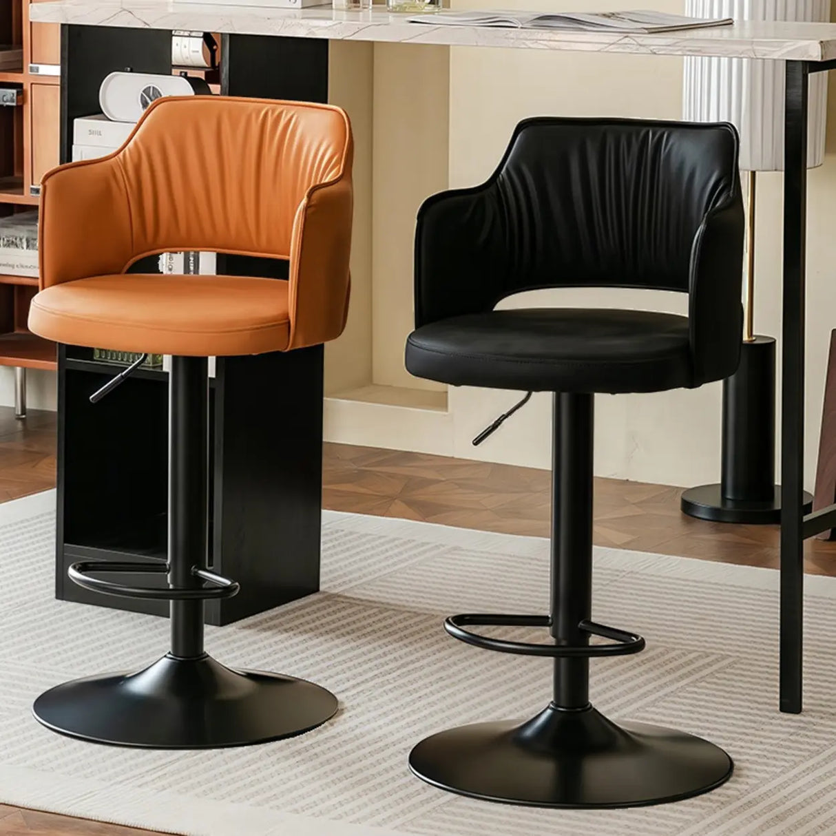 Modern Adjustable Height Rotating Barrel Bar Stools with Arms Image - 6