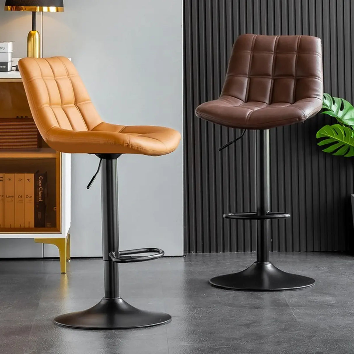 Modern Adjustable Height Square Bar Stools with Rotating Back Image - 1