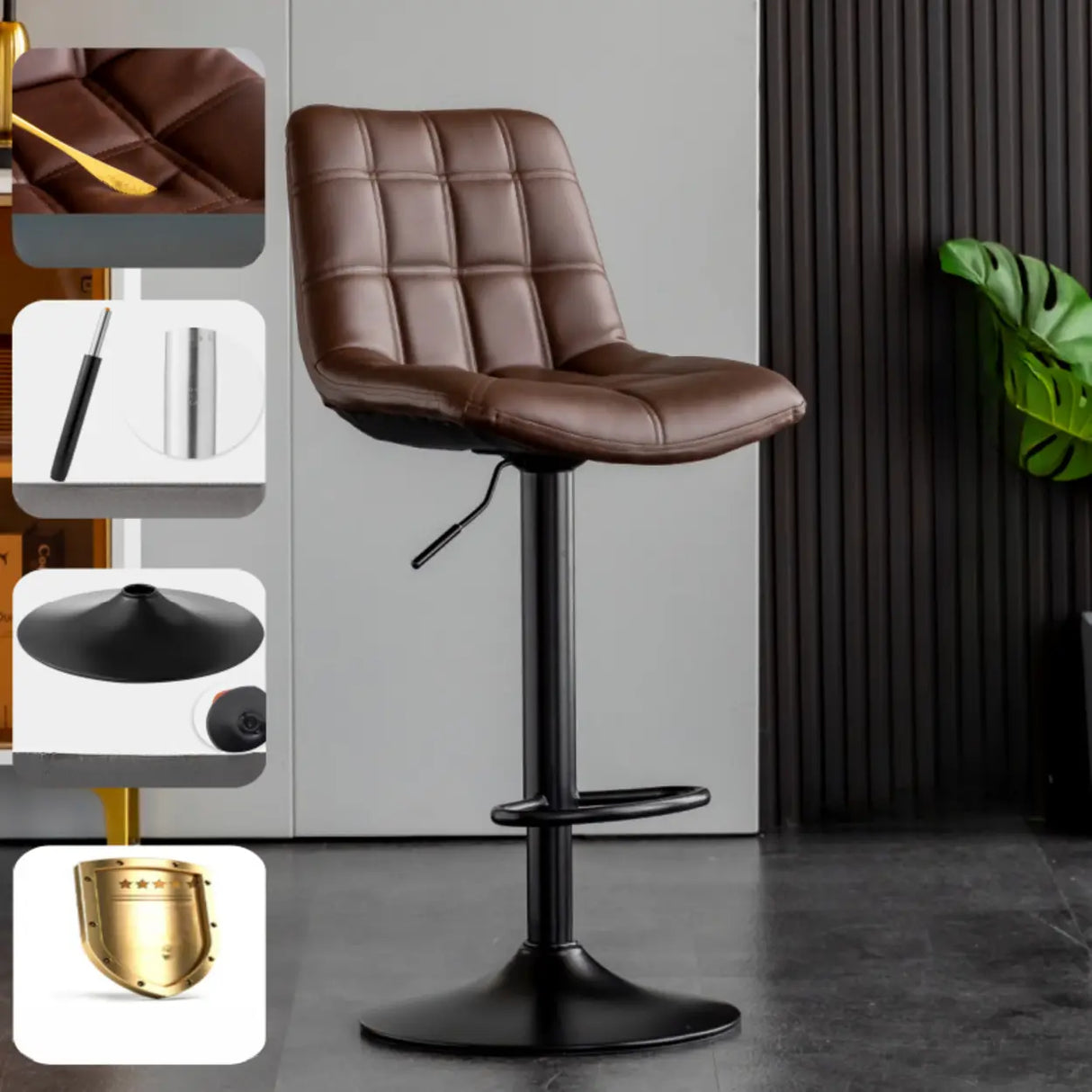 Modern Adjustable Height Square Bar Stools with Rotating Back Image - 3