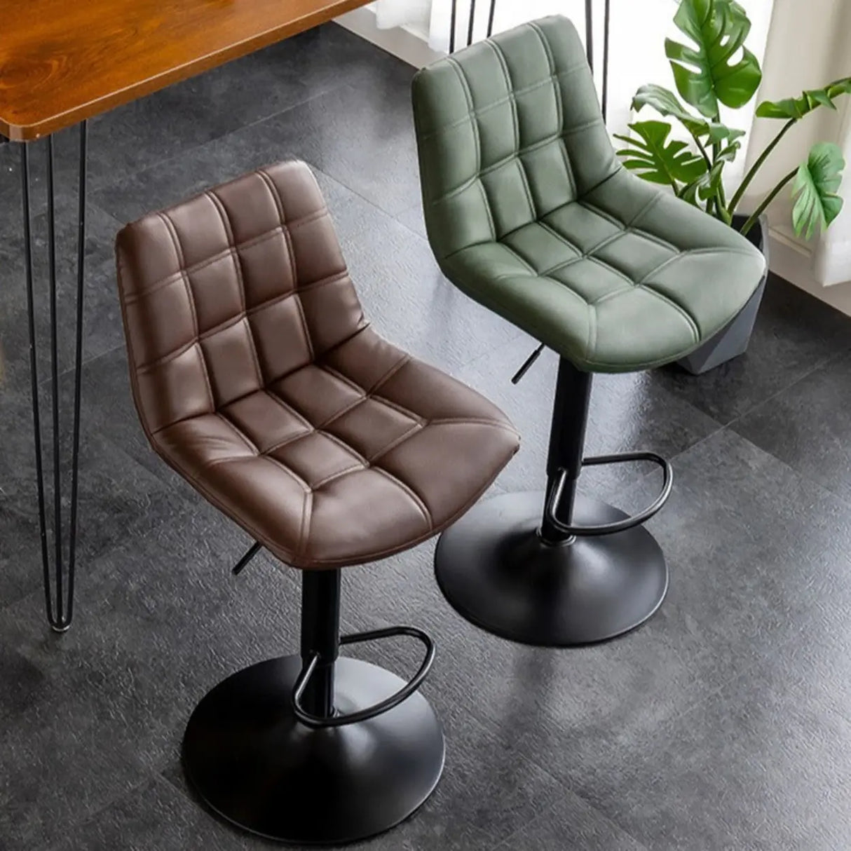 Modern Adjustable Height Square Bar Stools with Rotating Back Image - 4