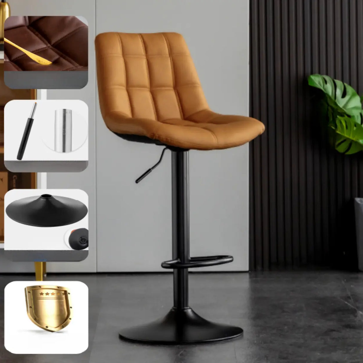 Modern Adjustable Height Square Bar Stools with Rotating Back Image - 5