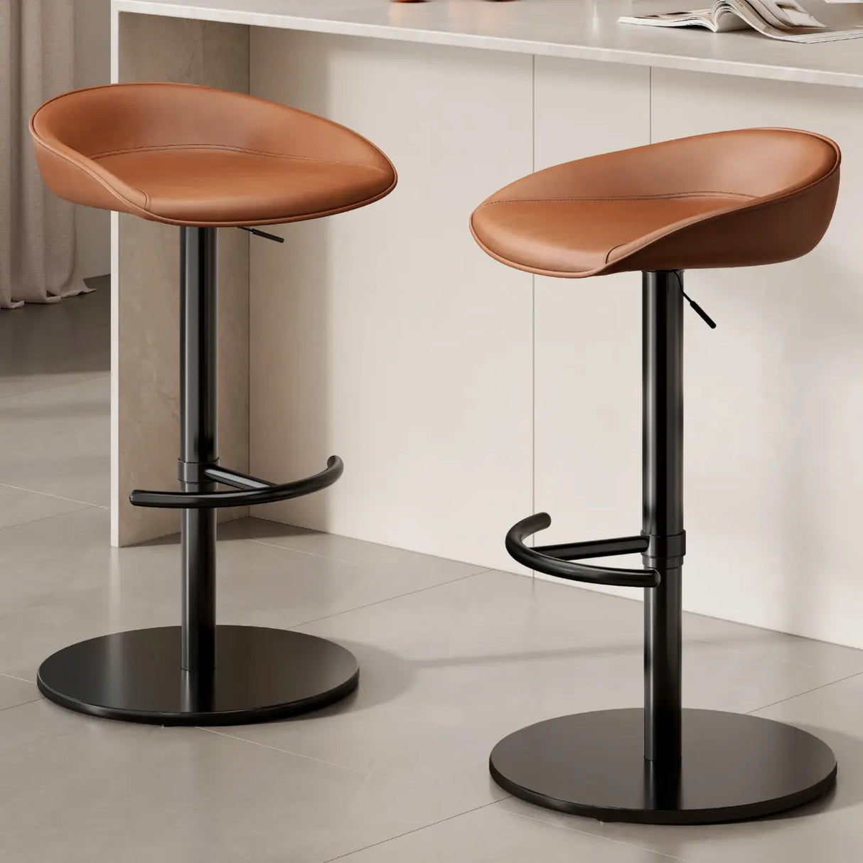 Modern Adjustable Height Swivel Bar Stool with Footrest Image - 1