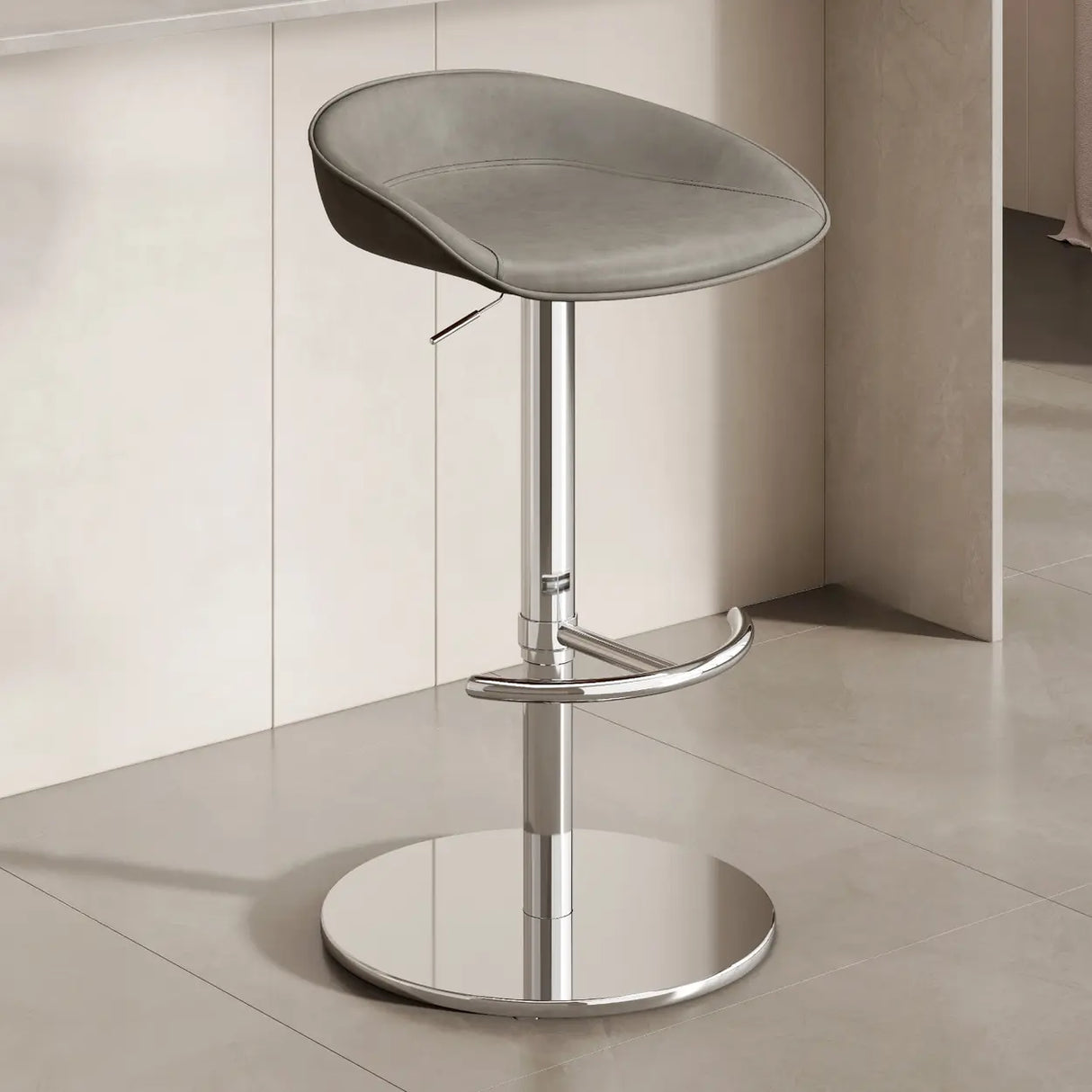 Modern Adjustable Height Swivel Bar Stool with Footrest Image - 5