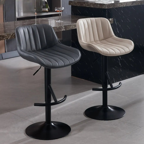 Modern Adjustable Height Swivel Leather Bar Stool with Footrest Image - 1