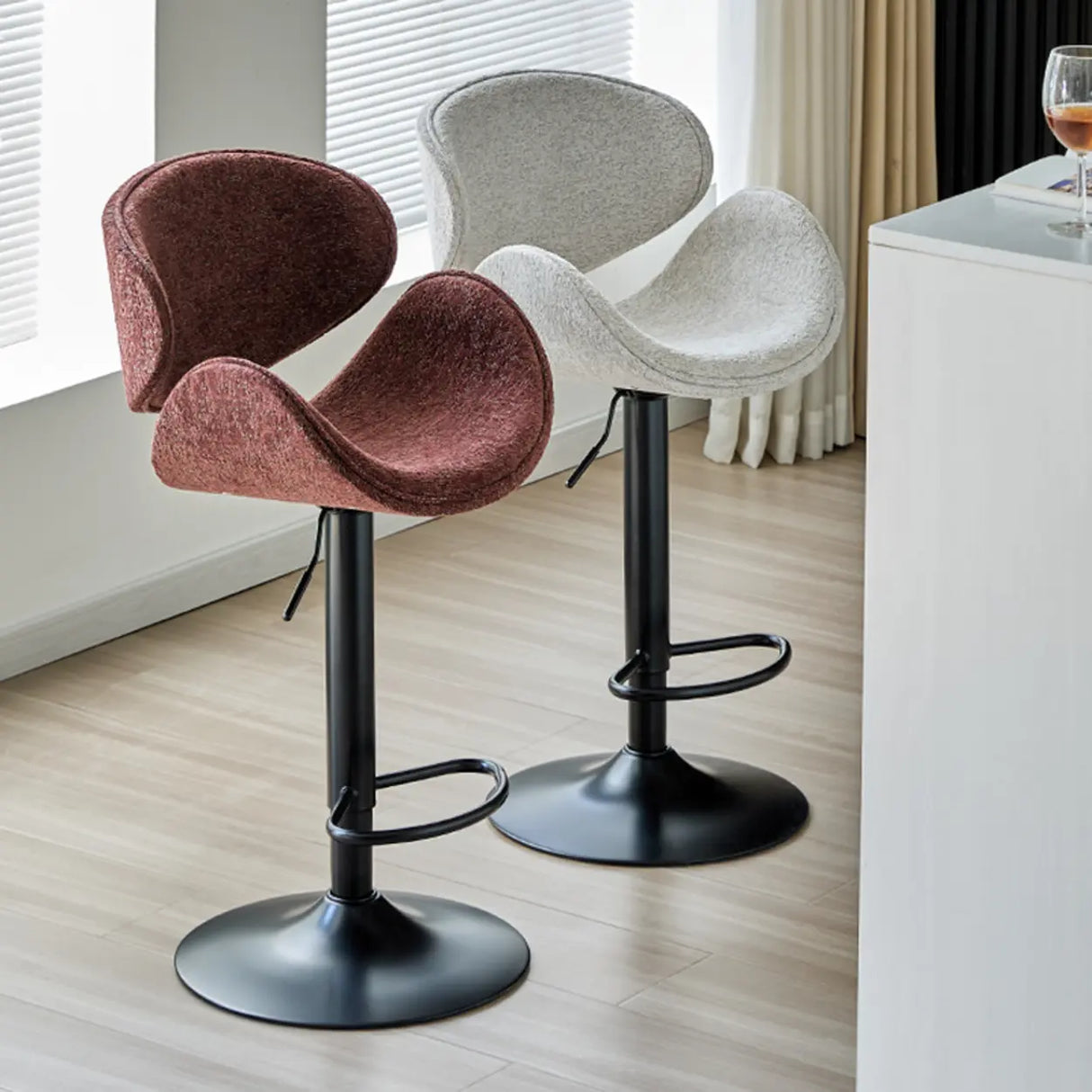 Modern Adjustable Height Swivel Saddle Bar Stool with Footrest Image - 1