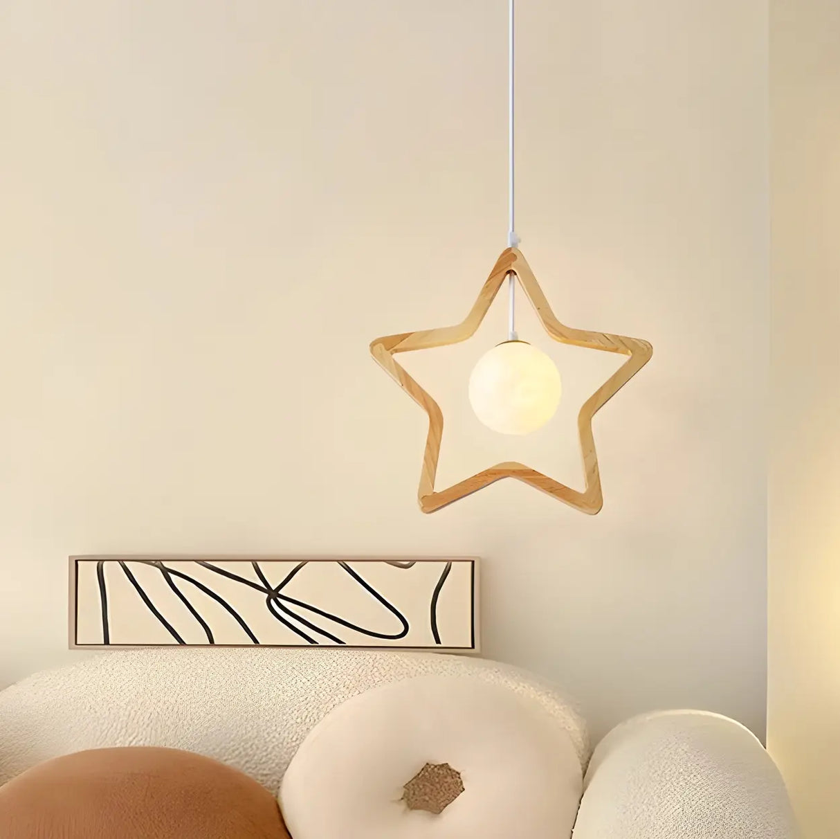 Modern Adjustable Height Wood Star Bedroom Pendant Light Image - 4