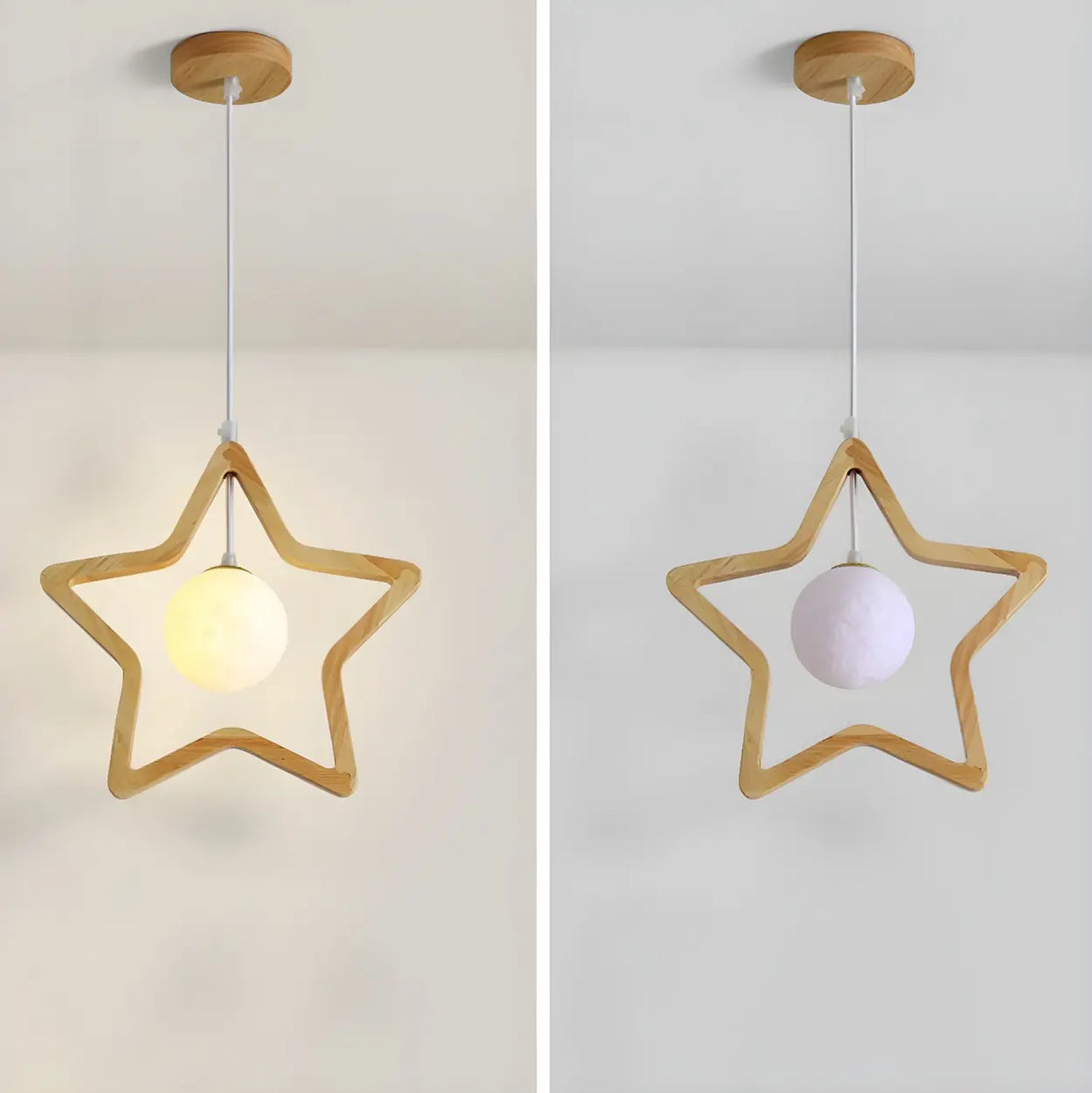 Modern Adjustable Height Wood Star Bedroom Pendant Light Image - 6