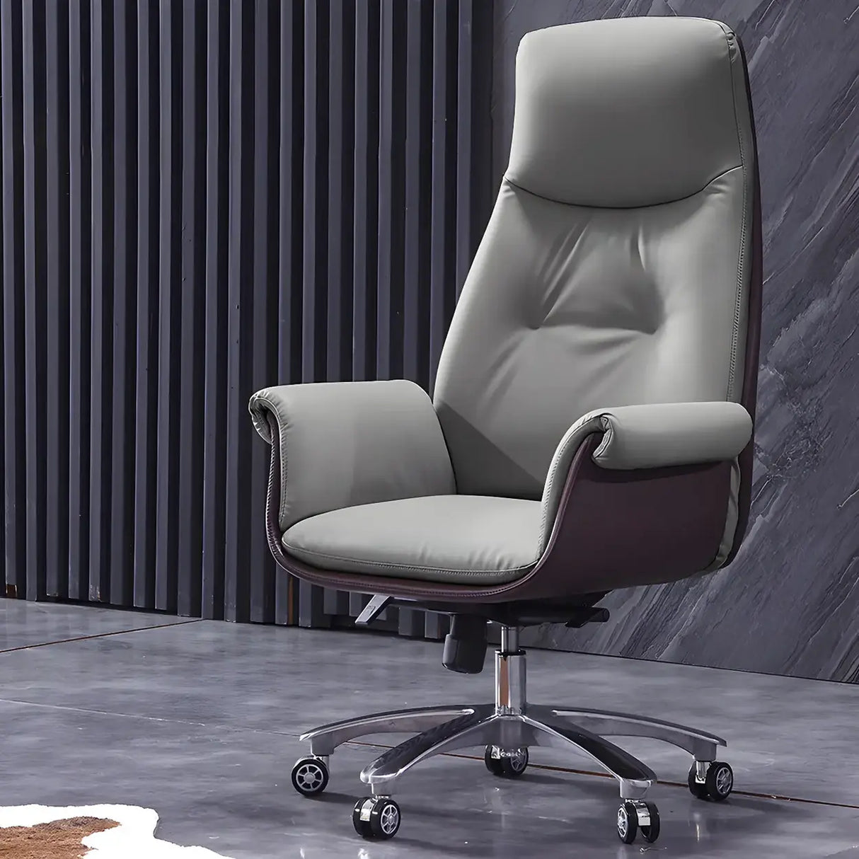 Modern Adjustable Leather Ergonomic Office Chair With Casters Image - 9