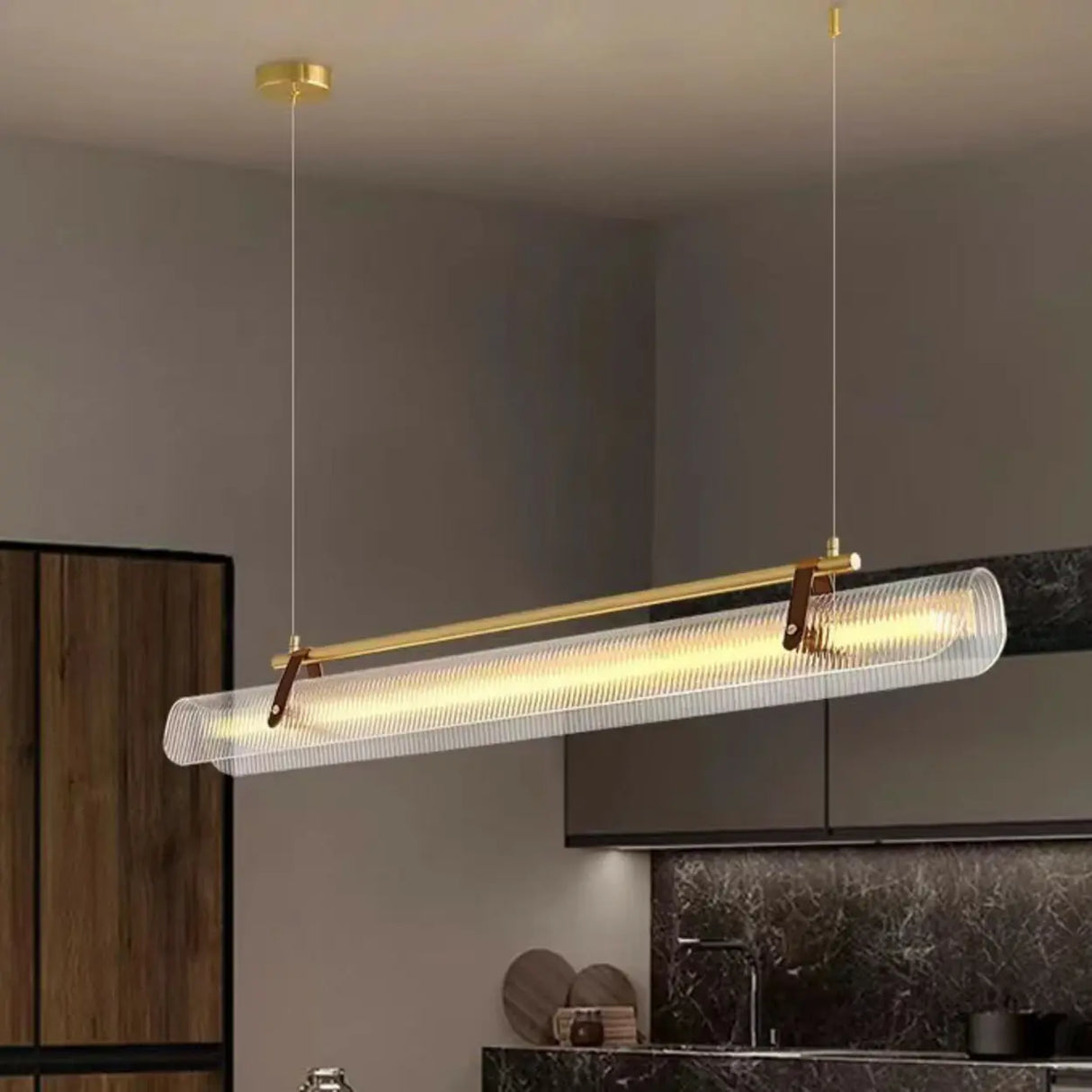 Modern Adjustable Linear Glass Kitchen Island Light Image - 1