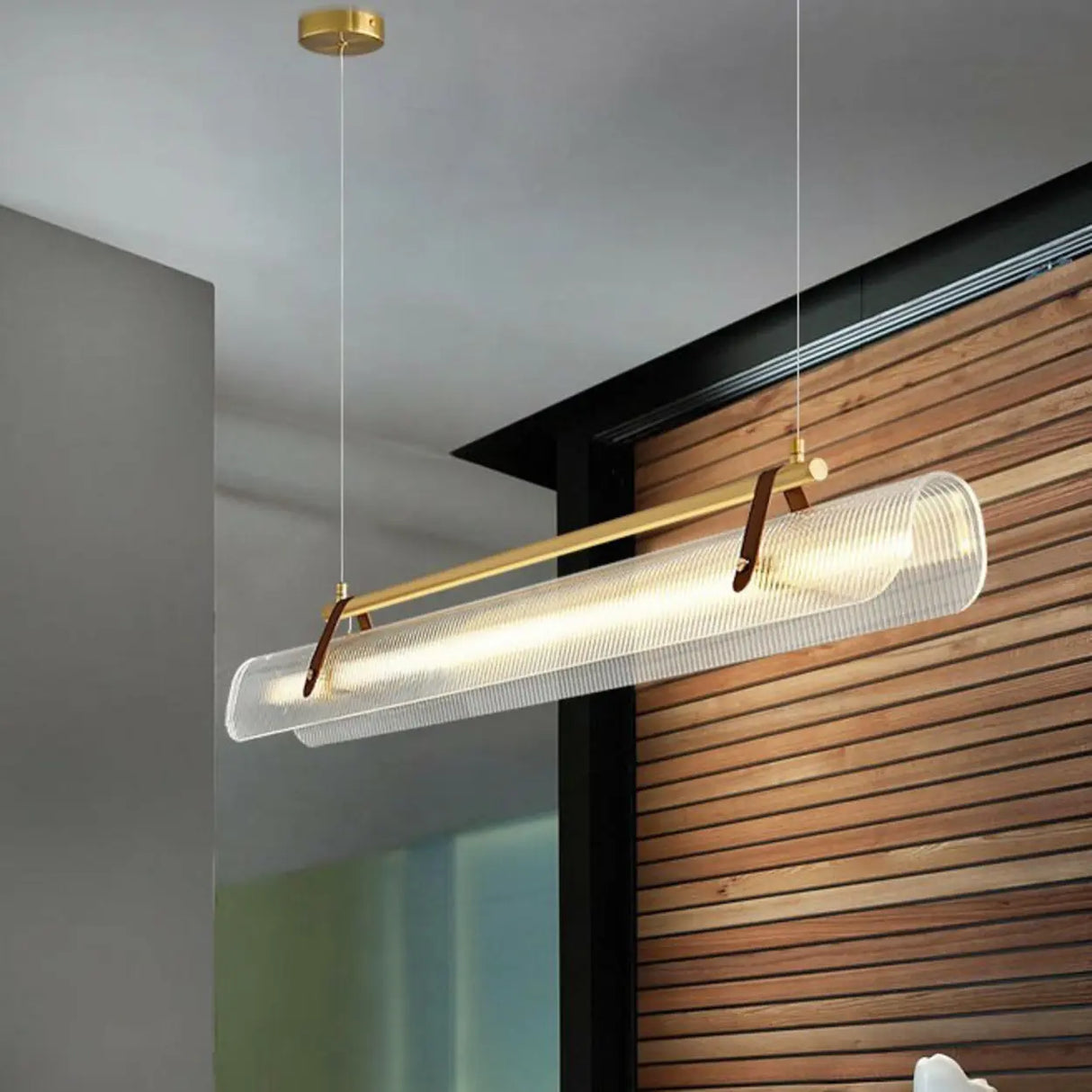 Modern Adjustable Linear Glass Kitchen Island Light Image - 2