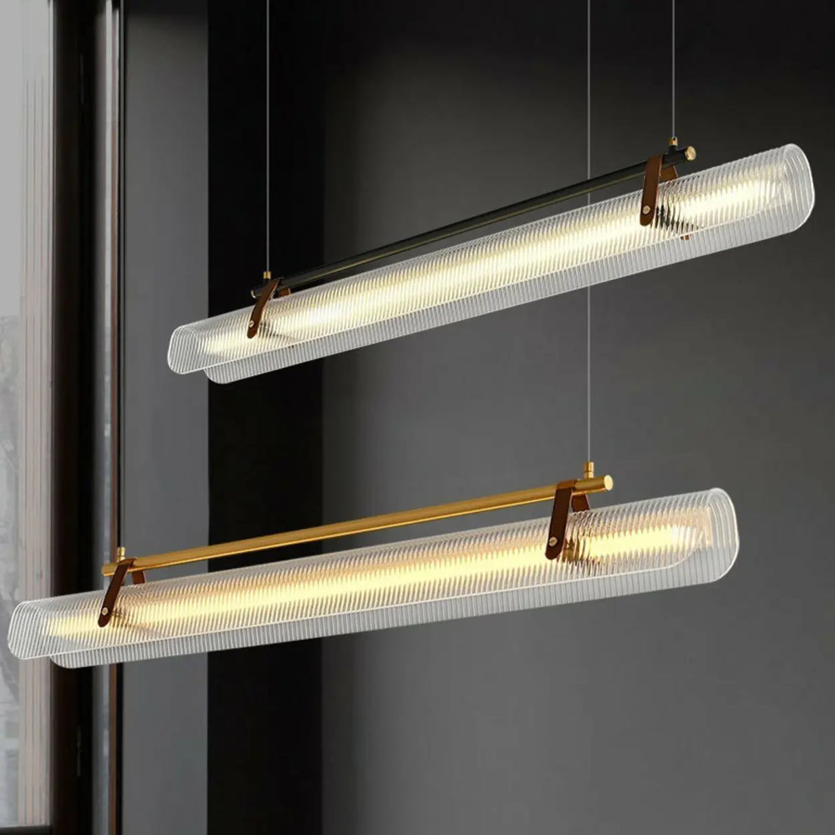 Modern Adjustable Linear Glass Kitchen Island Light Image - 3