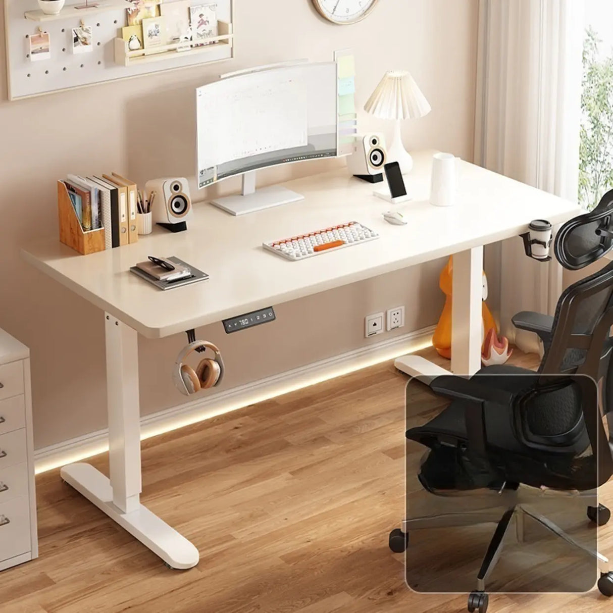 Modern Adjustable Rectangle Wood T-Shape Standing Desk Image - 11