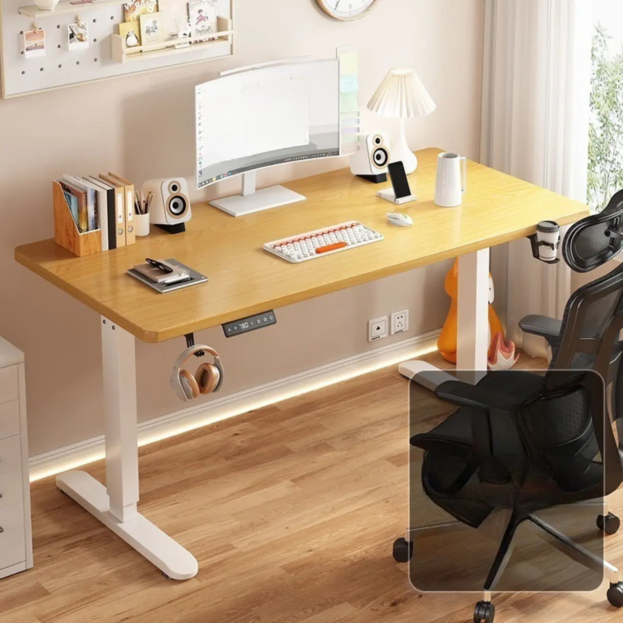 Modern Adjustable Rectangle Wood T-Shape Standing Desk Image - 13