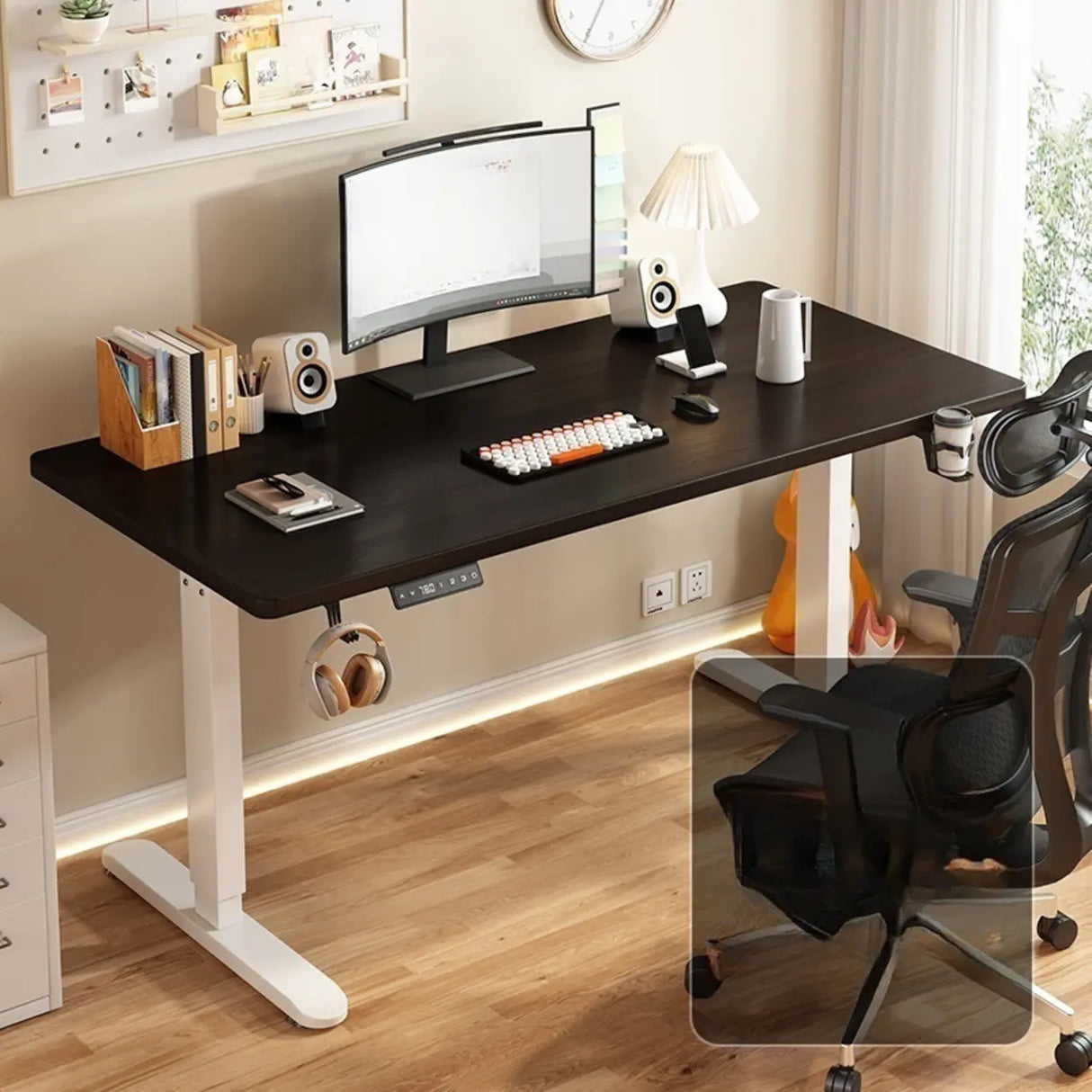 Modern Adjustable Rectangle Wood T-Shape Standing Desk Image - 15