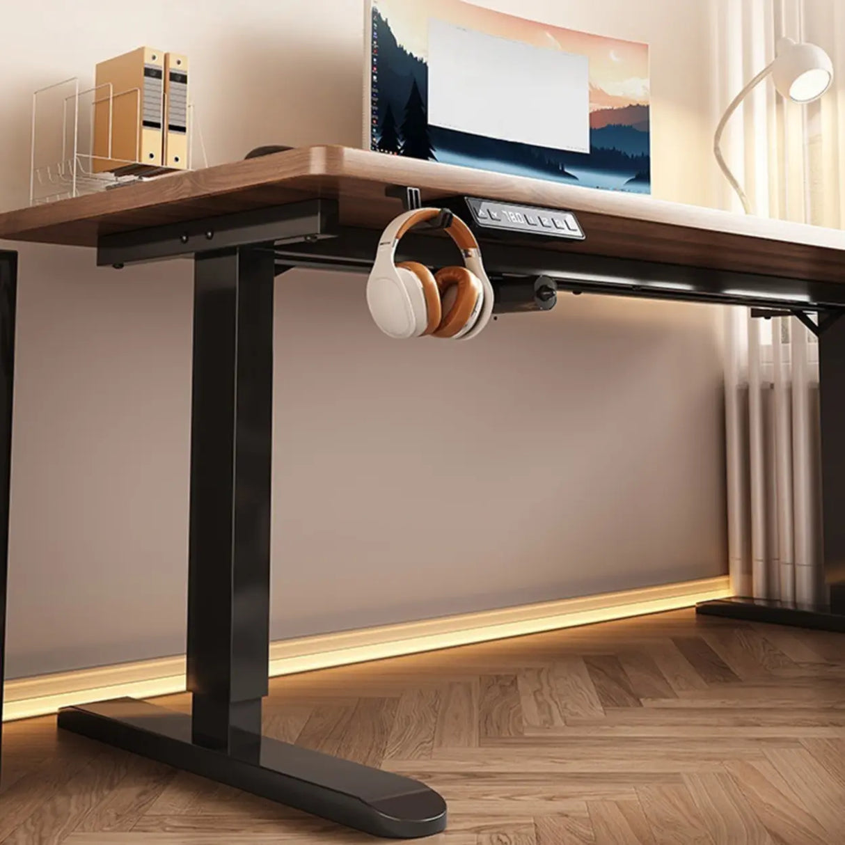 Modern Adjustable Rectangle Wood T-Shape Standing Desk Image - 17