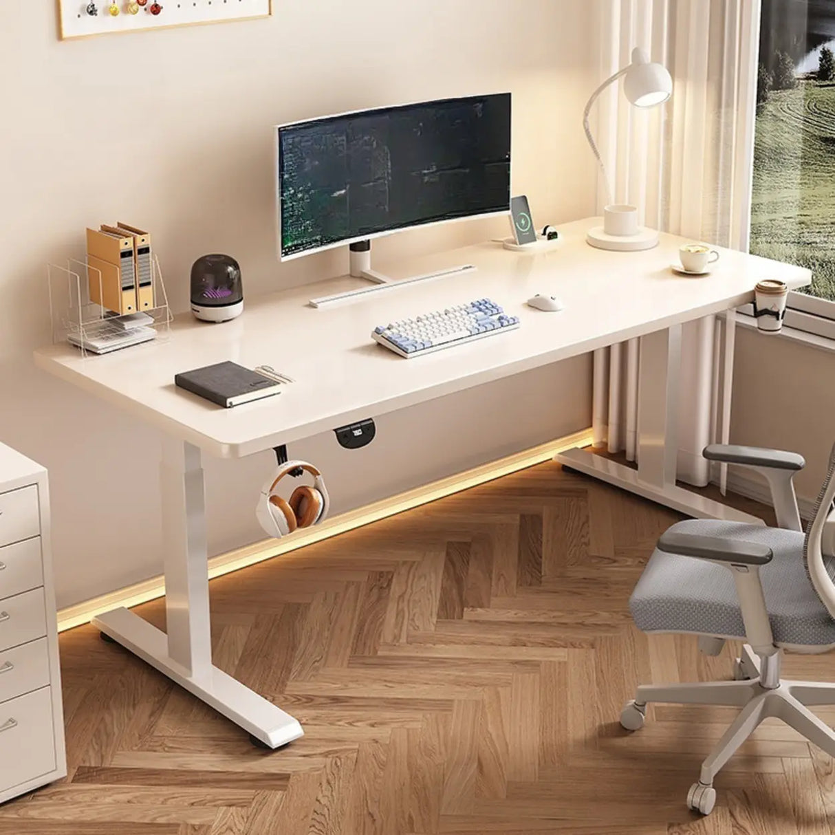 Modern Adjustable Rectangle Wood T-Shape Standing Desk Image - 3