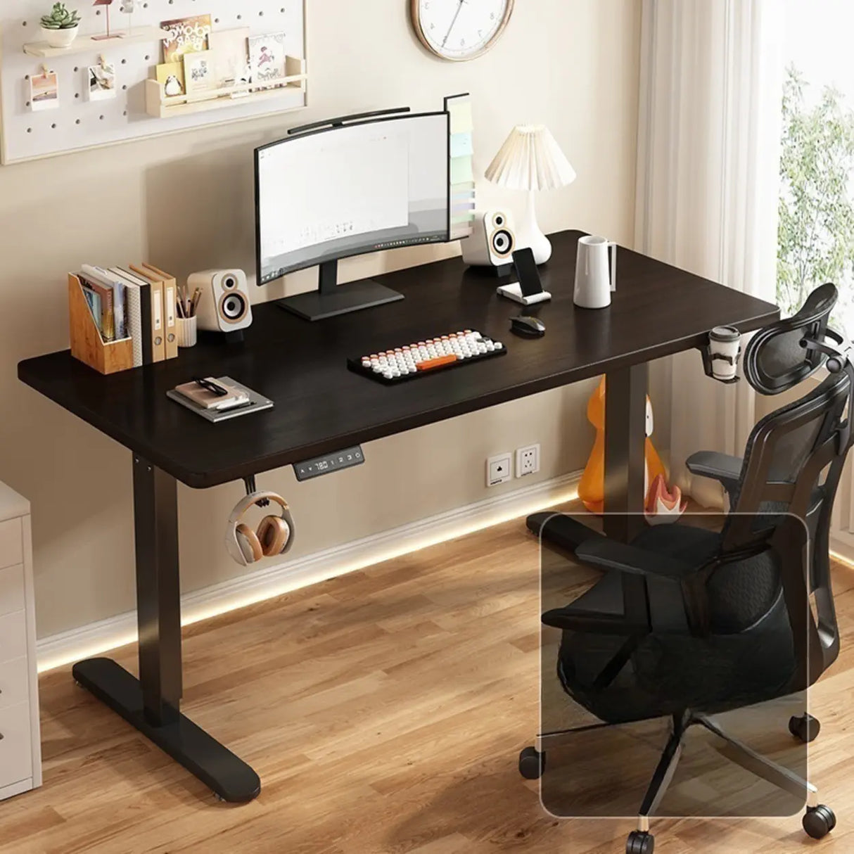 Modern Adjustable Rectangle Wood T-Shape Standing Desk Image - 4