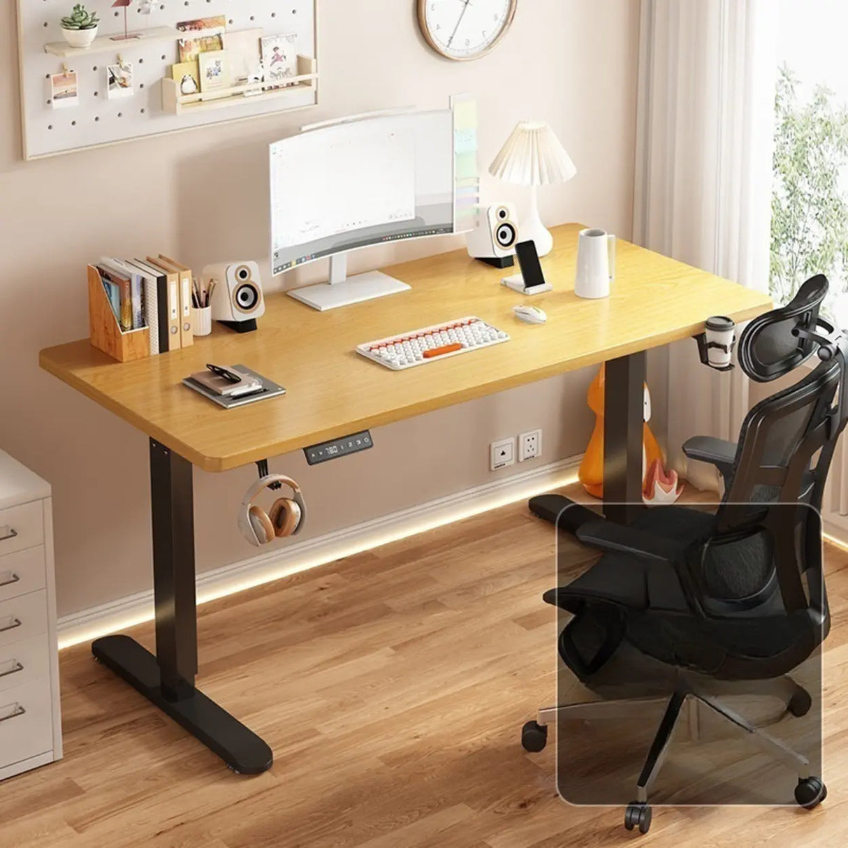 Modern Adjustable Rectangle Wood T-Shape Standing Desk Image - 6