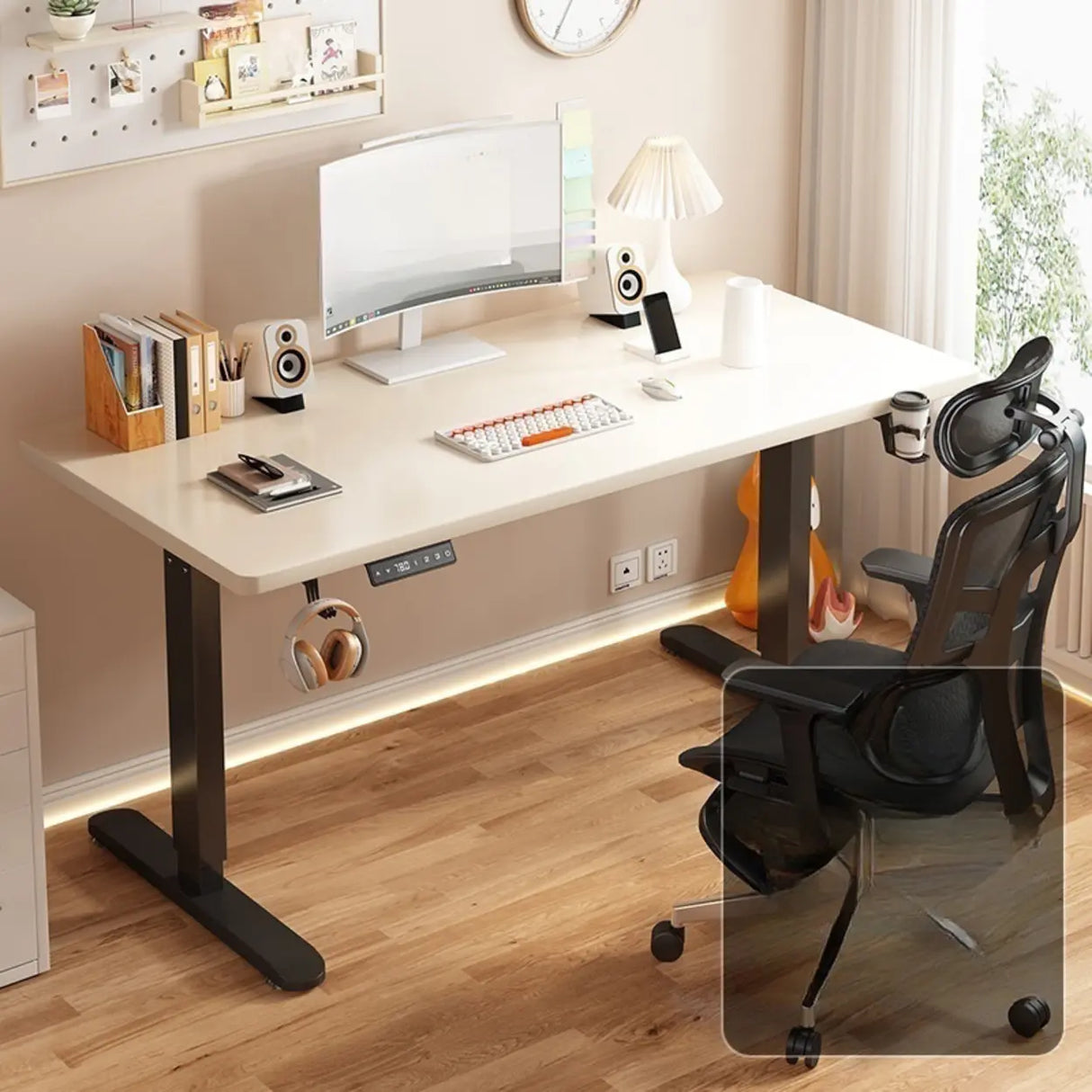 Modern Adjustable Rectangle Wood T-Shape Standing Desk Image - 7